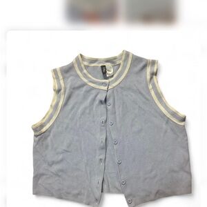 H&M Blue Button-Up Tank with Cream Trim